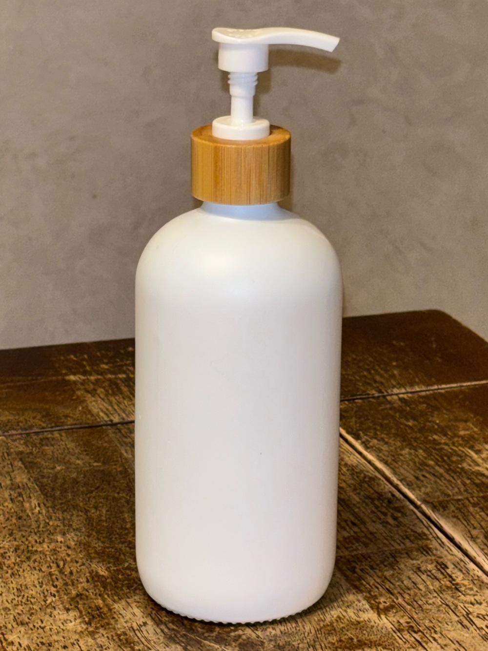 Opaque White Glass Soap Lotion Dispenser Bamboo Pump Modern Minimalist (1)